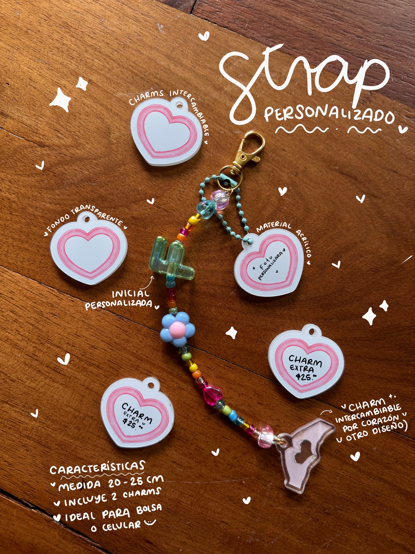 Strap con corazones personalizados chico