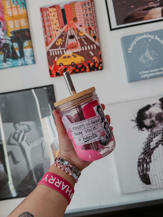 Vaso de vidrio Money is Fake