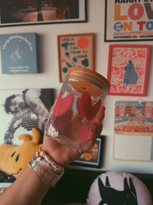 Vaso vidrio corazones (envío inmediato)